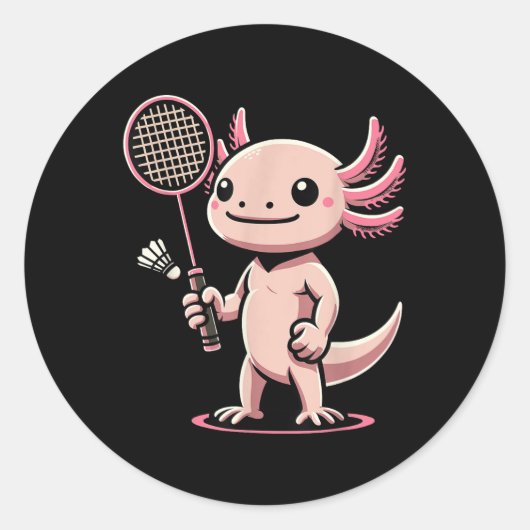 Sticker Rond Axolotl Playing Badminton Player Shuttle Sport  (Devant)