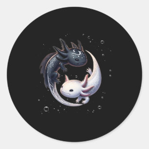 Sticker Rond Axolotls Yin Yang Graphisme Japonais Art Anime Axo