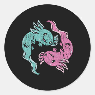 Sticker Rond Axolotls Yin Yang - Méditation Salamandre Mexicain