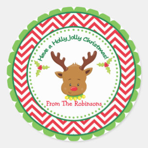 Sticker Rond Ayez Holly Jolly Christmas mignonne Reindeer
