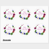 Sticker Rond Ayez Une Bonne Journée Rouge Violet Fleurs Blanche (Feuille)