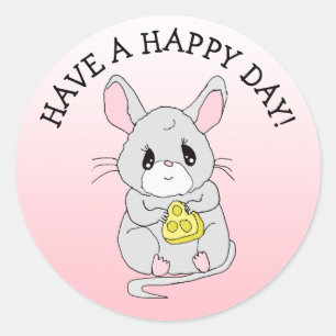 Sticker Rond Ayez une petite souris Joyeuse avec du fromage