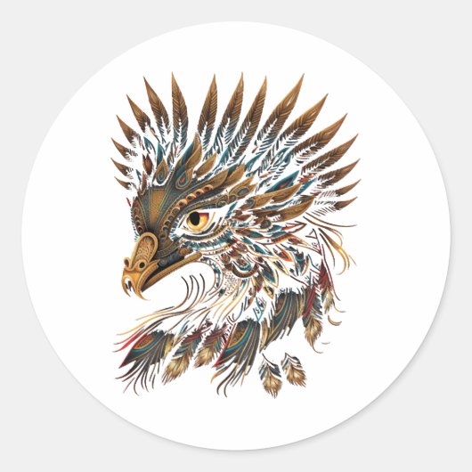 Sticker Rond Aztec Golden Eagle Azteca Art indigène mexicain (Devant)