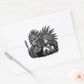 Sticker Rond Aztec Skeleton Warrior avec Princess (Enveloppe)