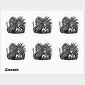 Sticker Rond Aztec Skeleton Warrior avec Princess (Feuille)
