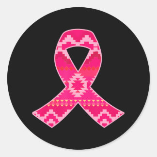 Sticker Rond Aztèque Géométrique rose Sensibilisation au cancer