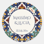 Sticker Rond Azulejo bleu portugais mariage méditerranéen (Devant)