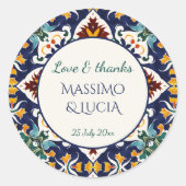 Sticker Rond Azulejo bleu portugais Méditerranée (Devant)