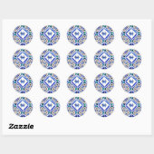 Sticker Rond Azulejo Motif espagnol Carreaux marine Monogramme  (Feuille)