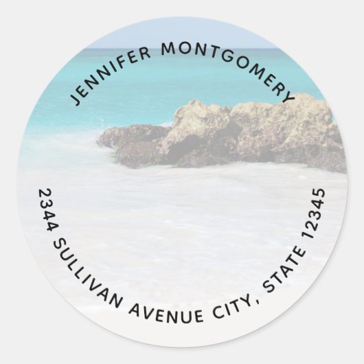 Sticker Rond Azure Ocean Sandy Beach Photo - Adresse (Devant)