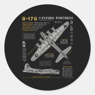 Sticker Rond B-17 Flying Fortress 2ème guerre mondiale B-17G Bo