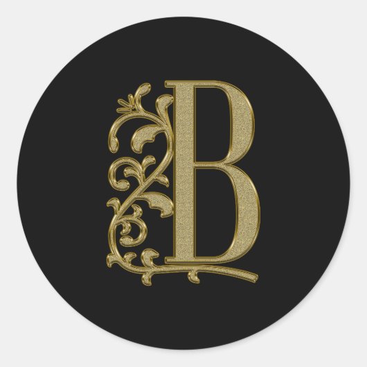 Sticker Rond B, lettre majuscule ornementale or (Devant)