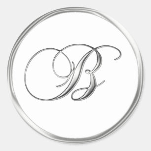 Sticker Rond B Lettre Monogramme Sliver Sur Sceau Mariage Blanc