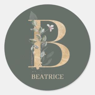 Sticker Rond B Monogramme Floral Personnalisé