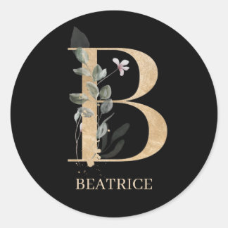 Sticker Rond B Monogramme Floral Personnalisé