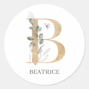 Sticker Rond B Monogramme Floral Personnalisé Classic Round St