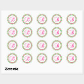 Sticker Rond B Monogramme (rose chaud/cercle vert à points) (Feuille)