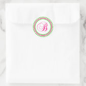 Sticker Rond B Monogramme (rose chaud/cercle vert à points) (Sac)