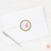 Sticker Rond B Monogramme (rose chaud/cercle vert à points) (Enveloppe)