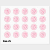 Sticker Rond B Monogramme rose personnalisé (Feuille)