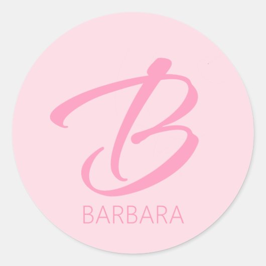Sticker Rond B Monogramme rose personnalisé (Devant)