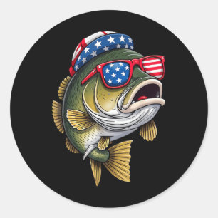 Sticker Rond B Pêche 4 juillet Amérique Drapeau Usa Patrio