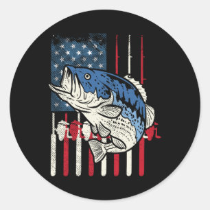 Sticker Rond B Poissons US Drapeau Américain Pêcheur Patriotiqu