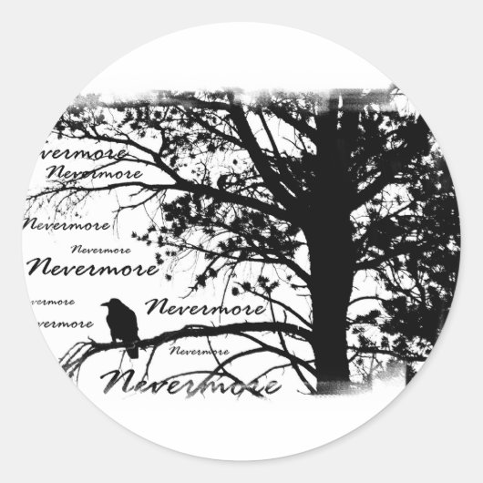 Sticker Rond B&W Nevermore Raven Silhouette (Devant)
