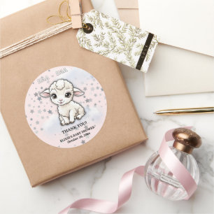 Sticker Rond Baa-baa Un Petit Agneau Étoiles Baby Shower
