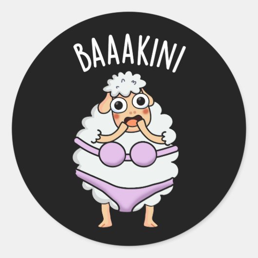 Sticker Rond Baa-kini Funny Bikini Pun Dark BG (Devant)