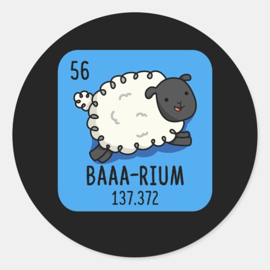 Sticker Rond Baa-rium Funny Sheep Chimie Pun Dark BG (Devant)