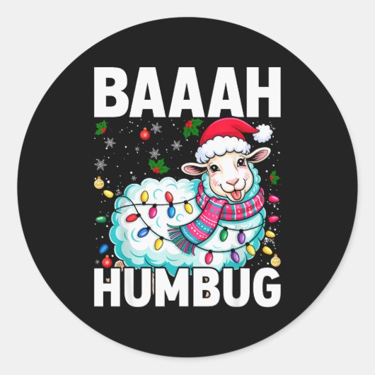 Sticker Rond Baaah Humbug Sheep Xmas Lights Funny Anti Christma (Devant)