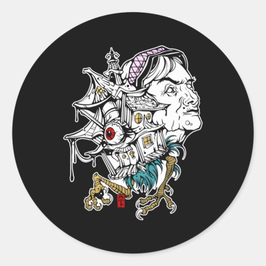 Sticker Rond Baba Jaga Baba Yaga (Devant)