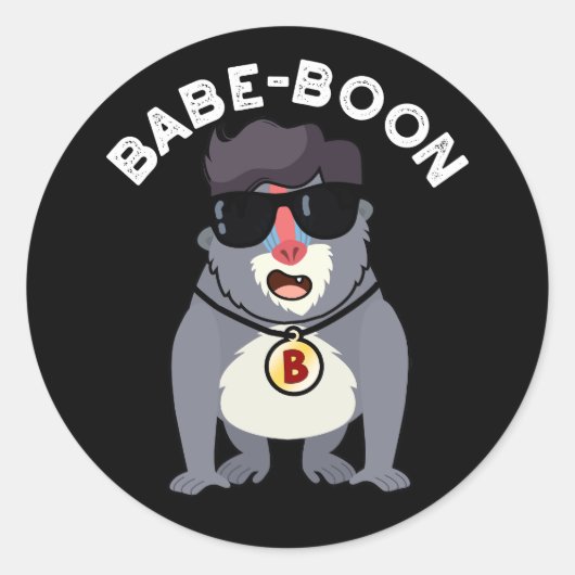Sticker Rond Babe-boon Funny Animal Singe Baboon Pun Dark BG (Devant)