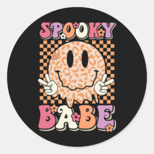 Sticker Rond Babe Super Halloween Leopard Sourire À damiers vis