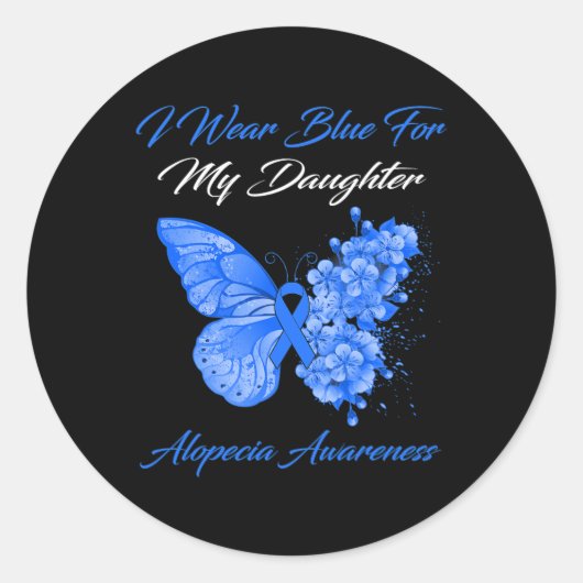 Sticker Rond Babfly I Wear Blue For My Daughter Alopecia Awa (Devant)