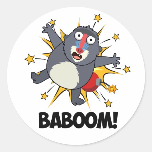 Sticker Rond Baboom Drôle Explosif Baboon Pun (Devant)