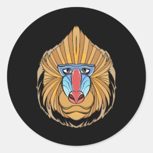 Sticker Rond Baboon Visage Halloween Effrayant Baboon Singe