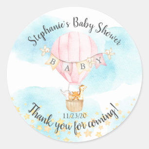 Sticker Rond Baby Animals Hot Air Balloon Baby shower Favoriser