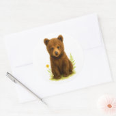 Sticker Rond Baby Bear Cub en Fleur sauvage (Enveloppe)