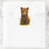 Sticker Rond Baby Bear Cub en Fleur sauvage (Sac)
