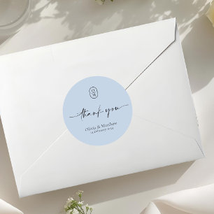 Sticker Rond Baby Blue Chic & Moderne Monogramme de Mariage