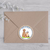 Sticker Rond Baby Boy and Dog Baseball Baby shower à thème