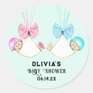 Sticker Rond Baby Boy and Girl Twins