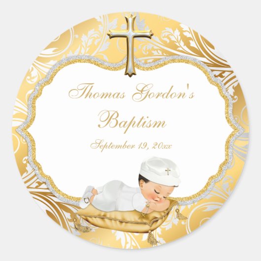 Sticker Rond Baby Boy Baptism Gold Cross (Devant)