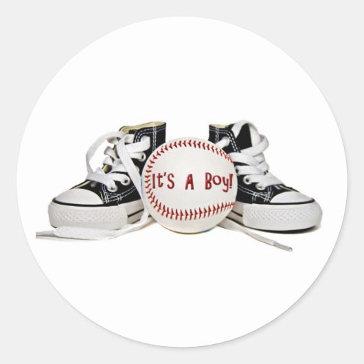 Sticker Rond Baby Boy Basket et Faire-part de baseball (Devant)