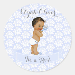 Sticker Rond Baby Boy Blue African American Latino Ethnic