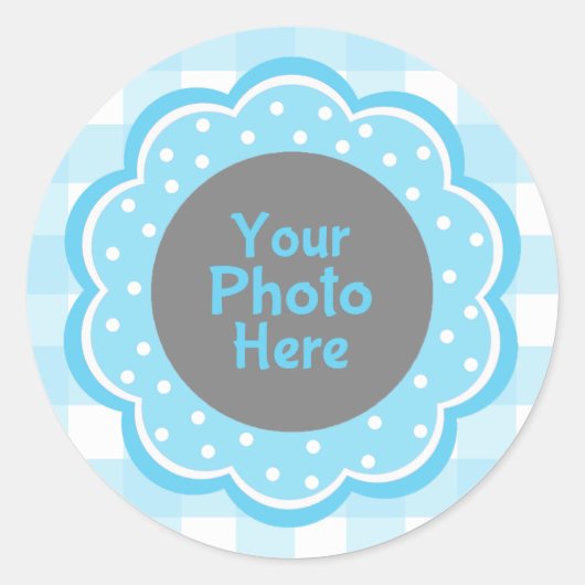 Sticker Rond Baby Boy Blue En vichy photo (Devant)