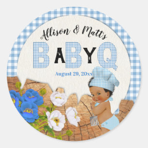 Sticker Rond Baby Boy Blue En vichy Wood Floral Baby Q BBQ Clas