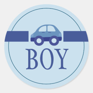 Sticker Rond Baby Boy Blue Genre Reveal Party Classic Classic